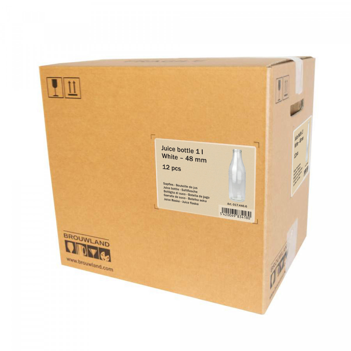 Juice bottle white 1 litre w/o twist-off lid 48 mm, box 12 pcs 2