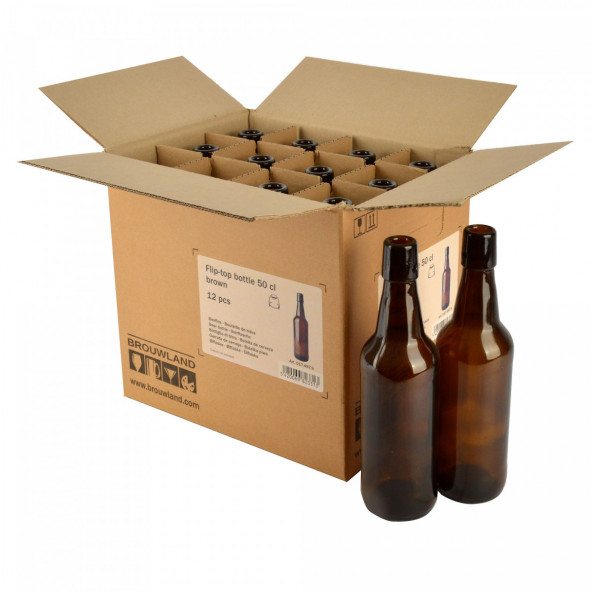Flip-top bottle 50 cl brown, without flip-top, box 12 pcs